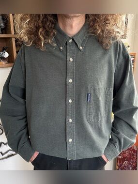 Vintage 90s Columbia Green Chamois Button Down Shirt ~ Size Large